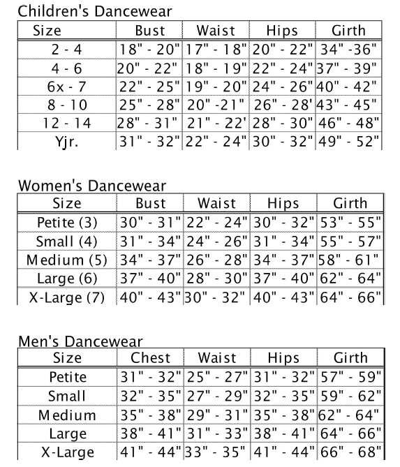Sansha Size Chart Dancewear
